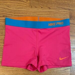 Nike Pro Pink Shorts with Orange and Blue Waistband